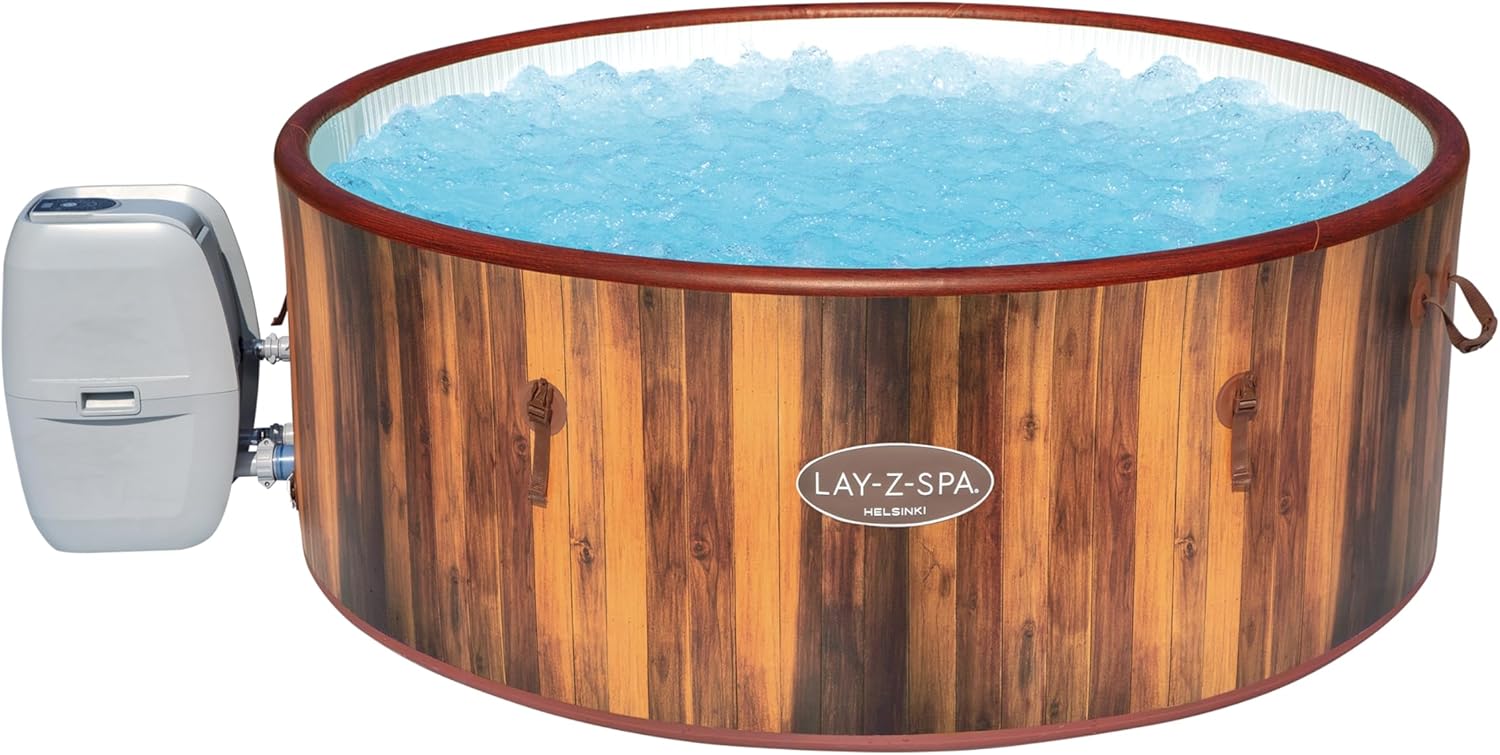 Lay-Z-Spa Helsinki Smart — Firm-sided Nordic-styled spa for 5–7 people with an enhanced Smart AirJet Plus 180-jet massage system and Wi-Fi app control.