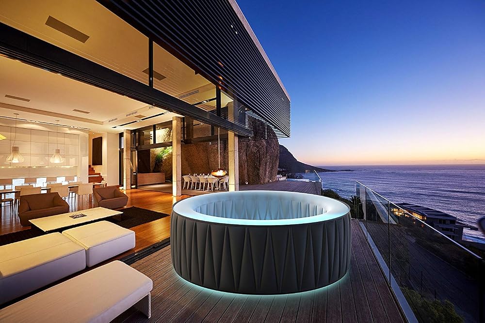MSpa Aurora Delight 6 — Six-bather smoky-grey spa with 132 dynamic air jets, Rhino-Tech 6-layer walls and a remote that even inflates the spa for you.