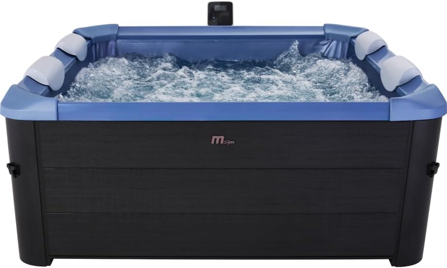 MSpa Oslo Sapphire — The flagship: true hydro-massage jets, O3 ozone purification, smart app control and LED ambience in a six-person square spa.