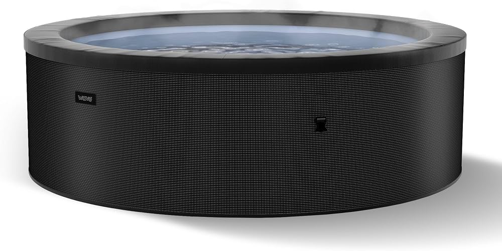 Wave Tahoe Eco Foam — Rigid eco-foam four-seater in charcoal black with Wi-Fi app control, 70 BubbleJets and the sturdy feel of a permanent spa.